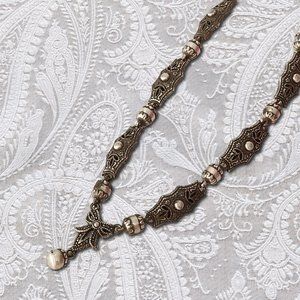 Brighton Victorian Silver Bow Pendant Necklace Vintage Retired